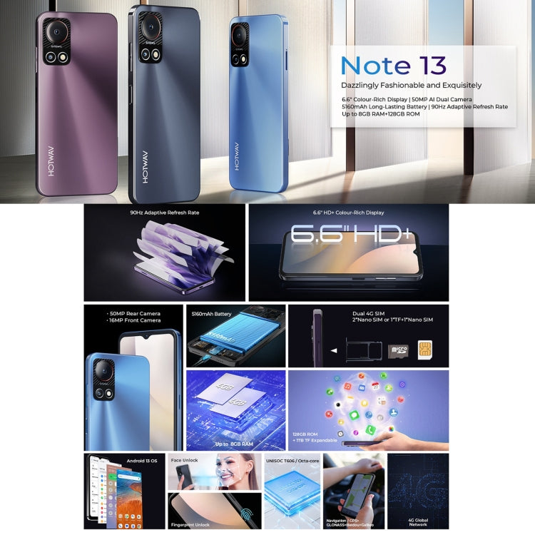 [HK Warehouse] HOTWAV Note 13, 4GB+128GB, Side Fingerprint Identification, 6.6 inch Android 13 T606 Octa Core up to 1.6GHz, Network: 4G, NFC, OTG(Violet) - Other by HOTWAV | Online Shopping South Africa | PMC Jewellery | Buy Now Pay Later Mobicred