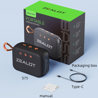 Zealot S75 Portable Outdoor IPX6 Waterproof Bluetooth Speaker(Black) - Waterproof Speaker by ZEALOT | Online Shopping South Africa | PMC Jewellery | Buy Now Pay Later Mobicred