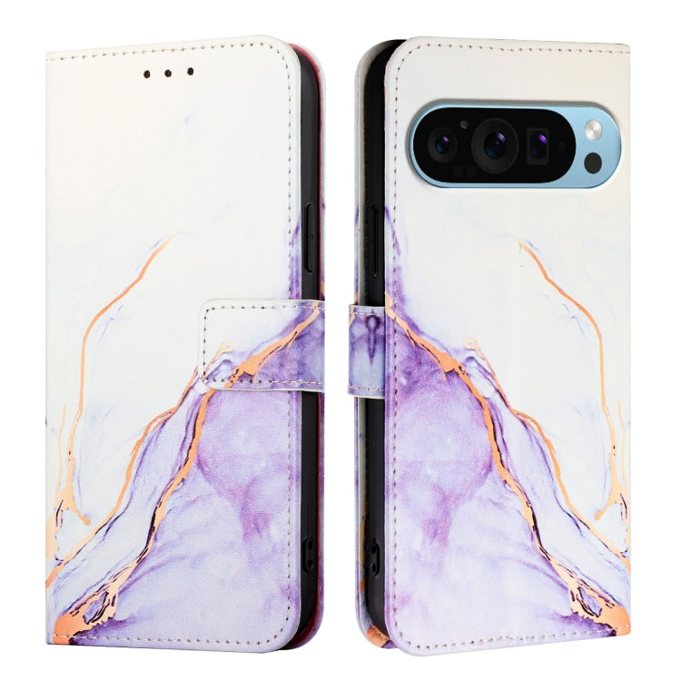 For Google Pixel 9 PT003 Marble Pattern Flip Leather Phone Case(White Purple) - Google Cases by PMC Jewellery | Online Shopping South Africa | PMC Jewellery | Buy Now Pay Later Mobicred