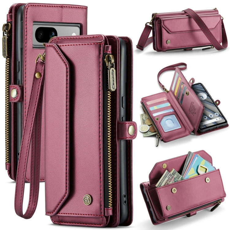 For Google Pixel 7a CaseMe C36 Card Slots Zipper Wallet RFID Anti-theft Leather Phone Case(Wine Red) - Google Cases by CaseMe | Online Shopping South Africa | PMC Jewellery | Buy Now Pay Later Mobicred