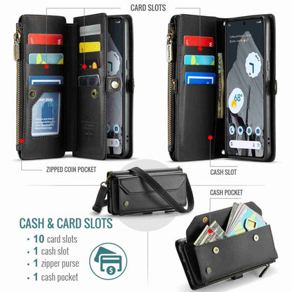 For Google Pixel 8 Pro CaseMe C36 Card Slots Zipper Wallet RFID Anti-theft Leather Phone Case(Black) - Google Cases by CaseMe | Online Shopping South Africa | PMC Jewellery | Buy Now Pay Later Mobicred