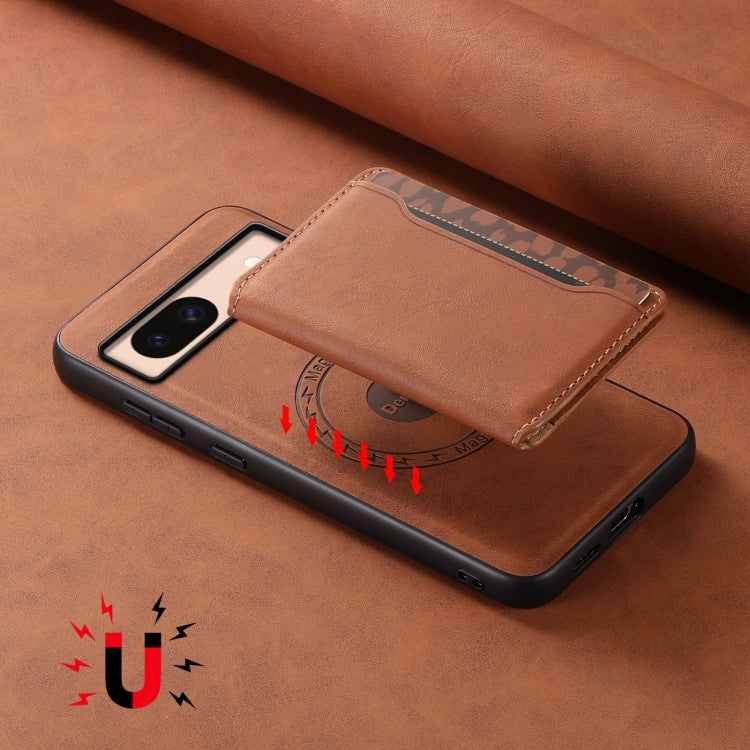 For Google Pixel 8a Denior D13 Retro Texture Leather MagSafe Card Bag Phone Case(Brown) - Google Cases by Denior | Online Shopping South Africa | PMC Jewellery | Buy Now Pay Later Mobicred