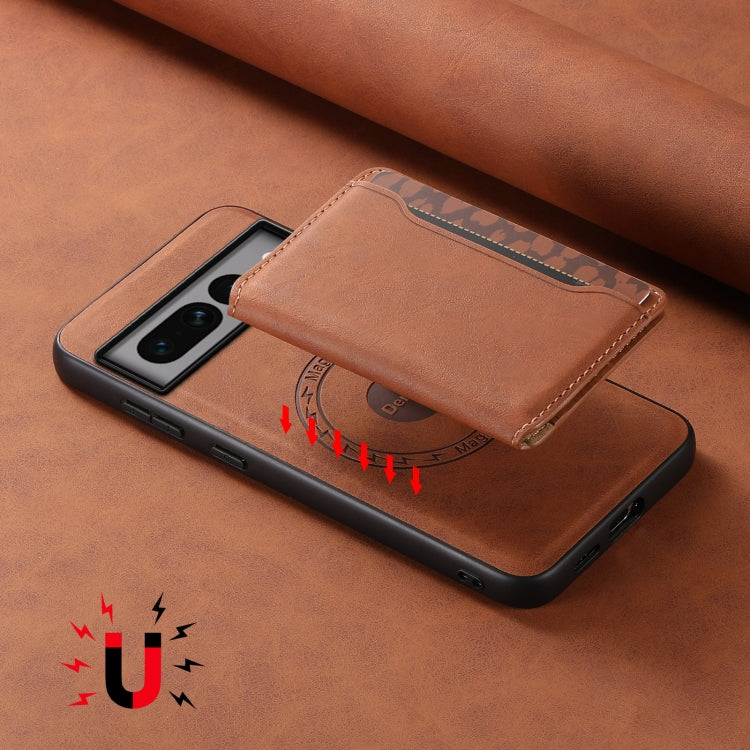 For Google Pixel 7 Pro 5G Denior D13 Retro Texture Leather MagSafe Card Bag Phone Case(Brown) - Google Cases by Denior | Online Shopping South Africa | PMC Jewellery | Buy Now Pay Later Mobicred