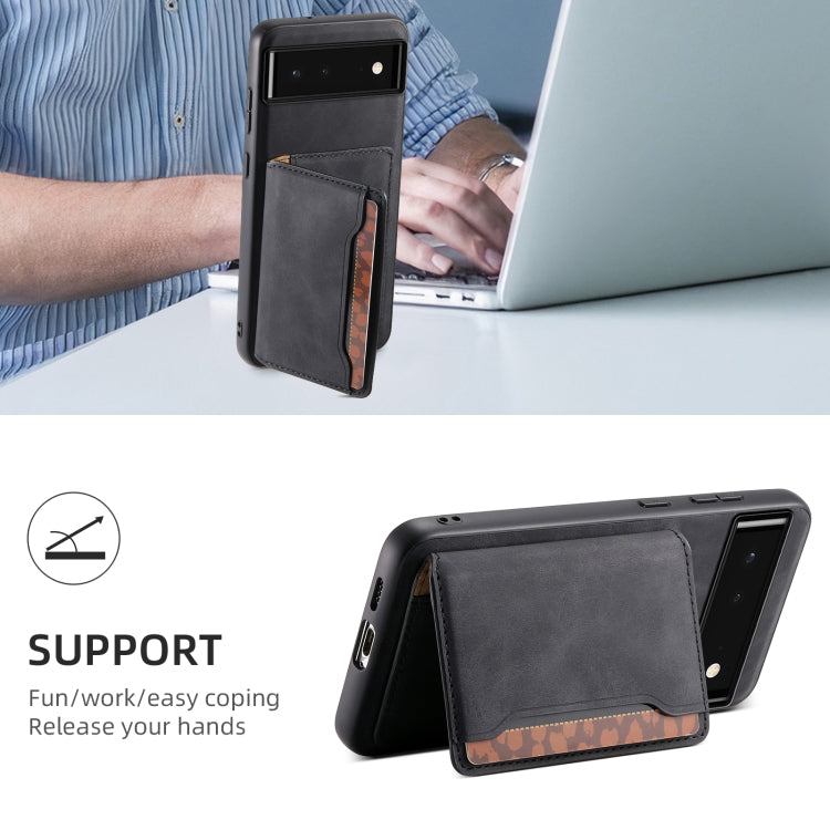 For Google Pixel 6 Denior D13 Retro Texture Leather MagSafe Card Bag Phone Case(Black) - Google Cases by Denior | Online Shopping South Africa | PMC TechLife | Buy Now Pay Later Mobicred