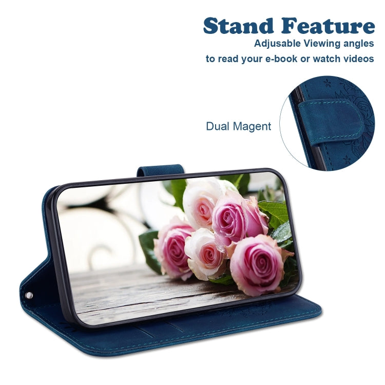 For iPhone 16 Pro Max Butterfly Rose Embossed Leather Phone Case(Blue) - iPhone 16 Pro Max Cases by PMC Jewellery | Online Shopping South Africa | PMC Jewellery | Buy Now Pay Later Mobicred