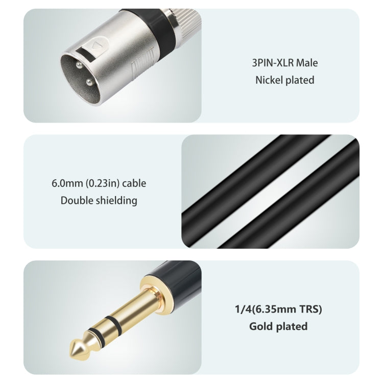 TC145BK55 6.35mm 1/4 TRS Male to XLR 3pin Male Microphone Cable, Length:10m(Black) - Microphone Audio Cable & Connector by PMC Jewellery | Online Shopping South Africa | PMC Jewellery | Buy Now Pay Later Mobicred