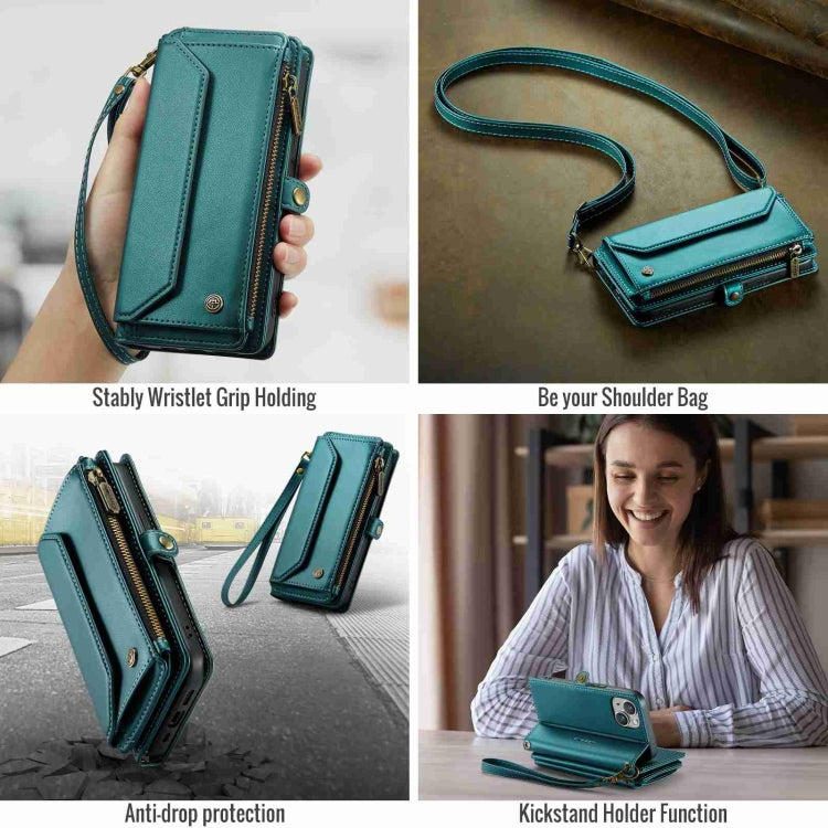 For iPhone 13 CaseMe C36 Card Slots Zipper Wallet RFID Anti-theft Leather Phone Case(Blue-green) - iPhone 13 Cases by CaseMe | Online Shopping South Africa | PMC Jewellery | Buy Now Pay Later Mobicred