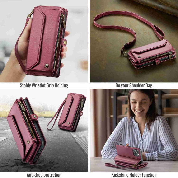 For iPhone 14 Pro Max CaseMe C36 Card Slots Zipper Wallet RFID Anti-theft Leather Phone Case(Wine Red) - iPhone 14 Pro Max Cases by CaseMe | Online Shopping South Africa | PMC Jewellery | Buy Now Pay Later Mobicred