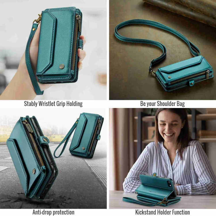 For iPhone SE 2022 / SE 2020 CaseMe C36 Card Slots Zipper Wallet RFID Anti-theft Leather Phone Case(Blue-green) - iPhone SE 2022 / 2020 / 8 / 7 Cases by CaseMe | Online Shopping South Africa | PMC Jewellery | Buy Now Pay Later Mobicred