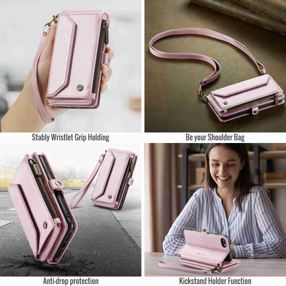 For iPhone SE 2022 / SE 2020 CaseMe C36 Card Slots Zipper Wallet RFID Anti-theft Leather Phone Case(Pink) - iPhone SE 2022 / 2020 / 8 / 7 Cases by CaseMe | Online Shopping South Africa | PMC Jewellery | Buy Now Pay Later Mobicred