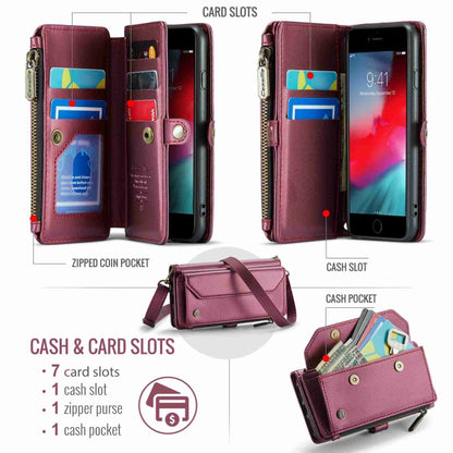 For iPhone 8 / 7 / 6 CaseMe C36 Card Slots Zipper Wallet RFID Anti-theft Leather Phone Case(Wine Red) - More iPhone Cases by CaseMe | Online Shopping South Africa | PMC Jewellery | Buy Now Pay Later Mobicred