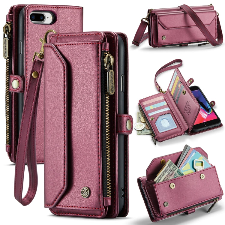 For iPhone 8 Plus / 7 Plus / 6 Plus CaseMe C36 Card Slots Zipper Wallet RFID Anti-theft Leather Phone Case(Wine Red) - More iPhone Cases by CaseMe | Online Shopping South Africa | PMC Jewellery | Buy Now Pay Later Mobicred