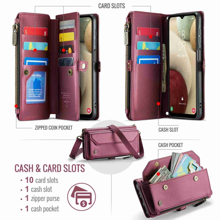 For Samsung Galaxy A12 5G CaseMe C36 Card Slots Zipper Wallet RFID Anti-theft Leather Phone Case(Wine Red) - Galaxy Phone Cases by CaseMe | Online Shopping South Africa | PMC Jewellery | Buy Now Pay Later Mobicred