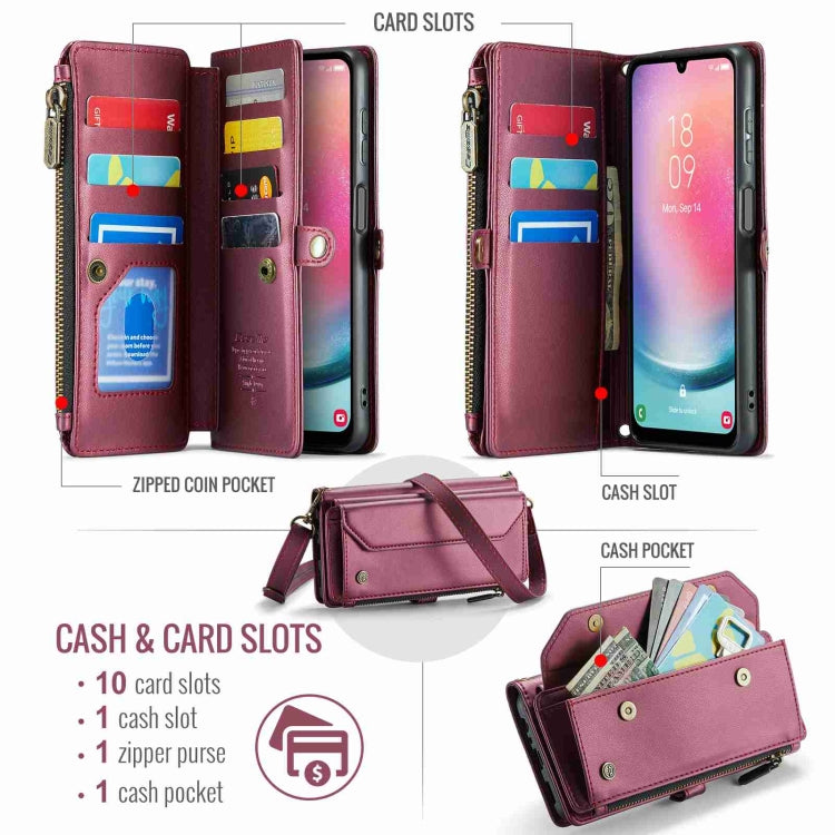 For Samsung Galaxy A24 CaseMe C36 Card Slots Zipper Wallet RFID Anti-theft Leather Phone Case(Wine Red) - Galaxy Phone Cases by CaseMe | Online Shopping South Africa | PMC Jewellery | Buy Now Pay Later Mobicred