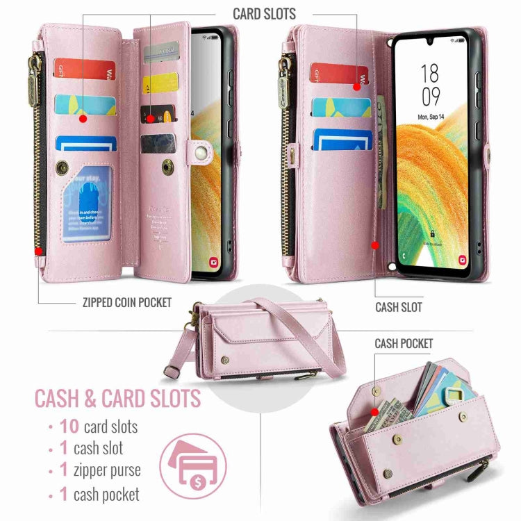 For Samsung Galaxy A33 5G CaseMe C36 Card Slots Zipper Wallet RFID Anti-theft Leather Phone Case(Pink) - Galaxy Phone Cases by CaseMe | Online Shopping South Africa | PMC Jewellery | Buy Now Pay Later Mobicred