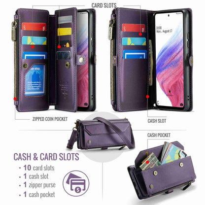 For Samsung Galaxy A53 5G CaseMe C36 Card Slots Zipper Wallet RFID Anti-theft Leather Phone Case(Purple) - Galaxy Phone Cases by CaseMe | Online Shopping South Africa | PMC Jewellery | Buy Now Pay Later Mobicred