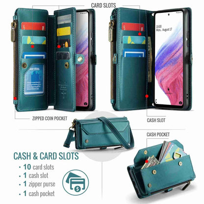 For Samsung Galaxy A53 5G CaseMe C36 Card Slots Zipper Wallet RFID Anti-theft Leather Phone Case(Blue-green) - Galaxy Phone Cases by CaseMe | Online Shopping South Africa | PMC Jewellery | Buy Now Pay Later Mobicred