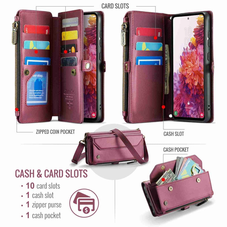 For Samsung Galaxy S20 FE CaseMe C36 Card Slots Zipper Wallet RFID Anti-theft Leather Phone Case(Wine Red) - Galaxy S20 FE Cases by CaseMe | Online Shopping South Africa | PMC Jewellery | Buy Now Pay Later Mobicred