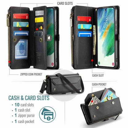 For Samsung Galaxy S21 FE 5G CaseMe C36 Card Slots Zipper Wallet RFID Anti-theft Leather Phone Case(Black) - Galaxy Phone Cases by CaseMe | Online Shopping South Africa | PMC Jewellery | Buy Now Pay Later Mobicred