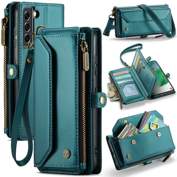 For Samsung Galaxy S21 FE 5G CaseMe C36 Card Slots Zipper Wallet RFID Anti-theft Leather Phone Case(Blue-green) - Galaxy Phone Cases by CaseMe | Online Shopping South Africa | PMC Jewellery | Buy Now Pay Later Mobicred