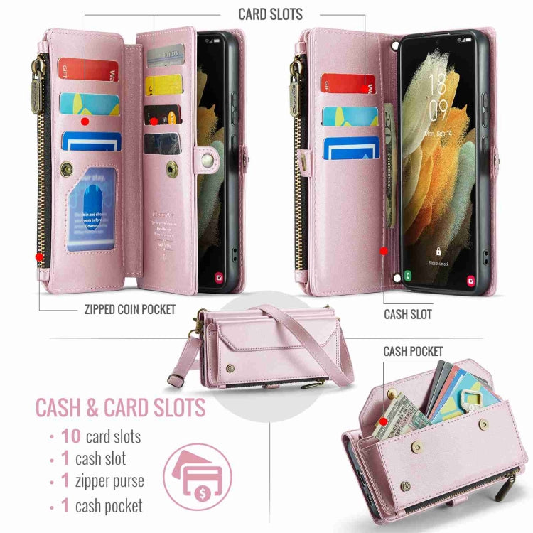 For Samsung Galaxy S21 Ultra 5G CaseMe C36 Card Slots Zipper Wallet RFID Anti-theft Leather Phone Case(Pink) - Galaxy S21 Ultra 5G Cases by CaseMe | Online Shopping South Africa | PMC Jewellery | Buy Now Pay Later Mobicred