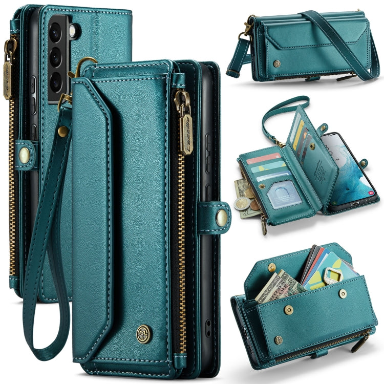 For Samsung Galaxy S22+ 5G CaseMe C36 Card Slots Zipper Wallet RFID Anti-theft Leather Phone Case(Blue-green) - free shipping - PMC Jewellery - Order now!