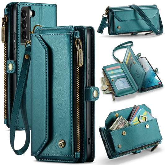 For Samsung Galaxy S22+ 5G CaseMe C36 Card Slots Zipper Wallet RFID Anti-theft Leather Phone Case(Blue-green) - Galaxy S22+ 5G Cases by CaseMe | Online Shopping South Africa | PMC Jewellery | Buy Now Pay Later Mobicred