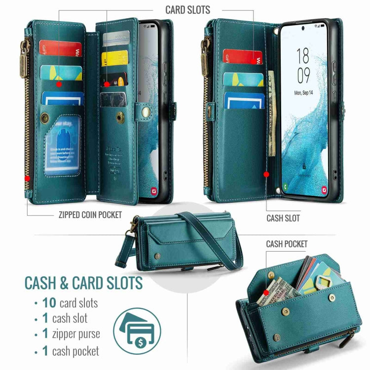 For Samsung Galaxy S22+ 5G CaseMe C36 Card Slots Zipper Wallet RFID Anti-theft Leather Phone Case(Blue-green) - free shipping - PMC Jewellery - Order now!