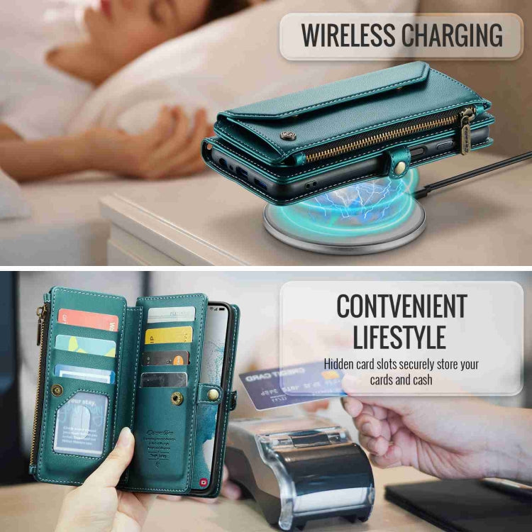 For Samsung Galaxy S22+ 5G CaseMe C36 Card Slots Zipper Wallet RFID Anti-theft Leather Phone Case(Blue-green) - free shipping - PMC Jewellery - Order now!