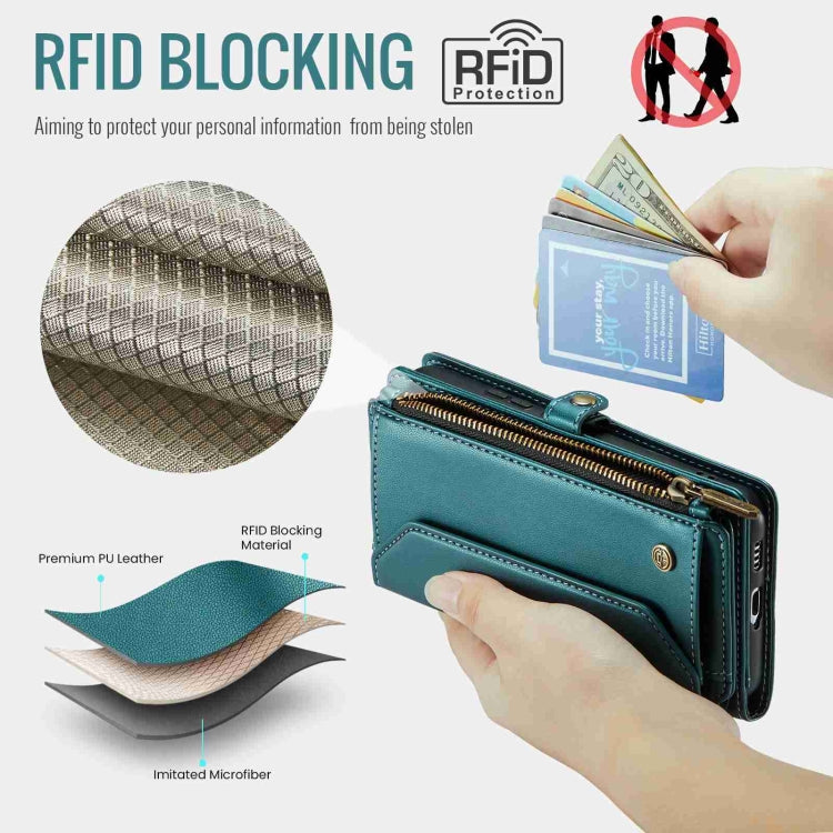 For Samsung Galaxy S22+ 5G CaseMe C36 Card Slots Zipper Wallet RFID Anti-theft Leather Phone Case(Blue-green) - free shipping - PMC Jewellery - Order now!