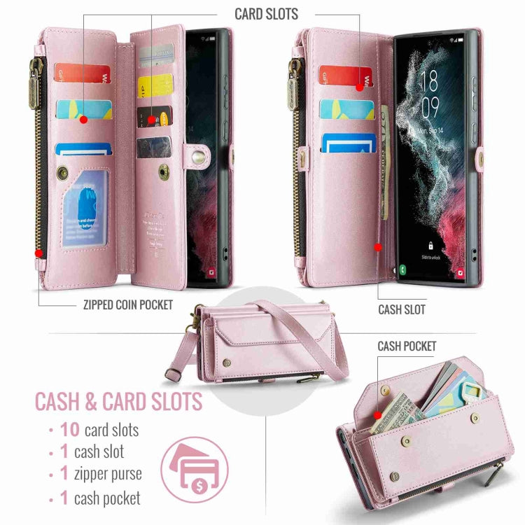 For Samsung Galaxy S22 Ultra 5G CaseMe C36 Card Slots Zipper Wallet RFID Anti-theft Leather Phone Case(Pink) - free shipping - PMC Jewellery - Order now!
