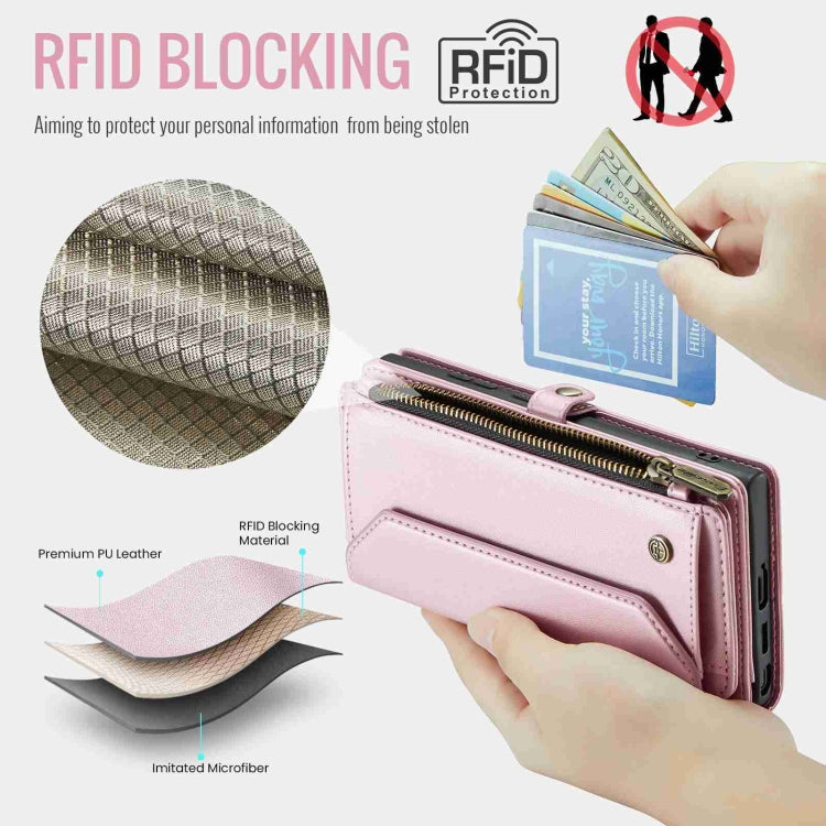 For Samsung Galaxy S22 Ultra 5G CaseMe C36 Card Slots Zipper Wallet RFID Anti-theft Leather Phone Case(Pink) - free shipping - PMC Jewellery - Order now!