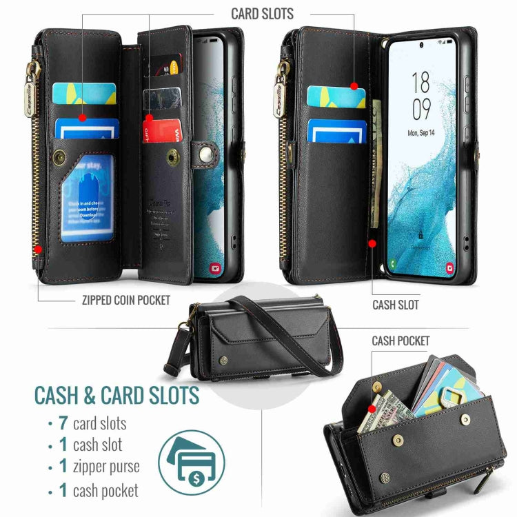 For Samsung Galaxy S22 5G CaseMe C36 Card Slots Zipper Wallet RFID Anti-theft Leather Phone Case(Black) - free shipping - PMC Jewellery - Order now!