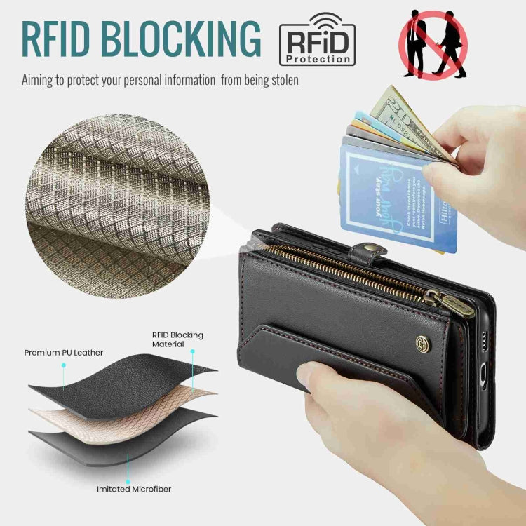 For Samsung Galaxy S22 5G CaseMe C36 Card Slots Zipper Wallet RFID Anti-theft Leather Phone Case(Black) - free shipping - PMC Jewellery - Order now!