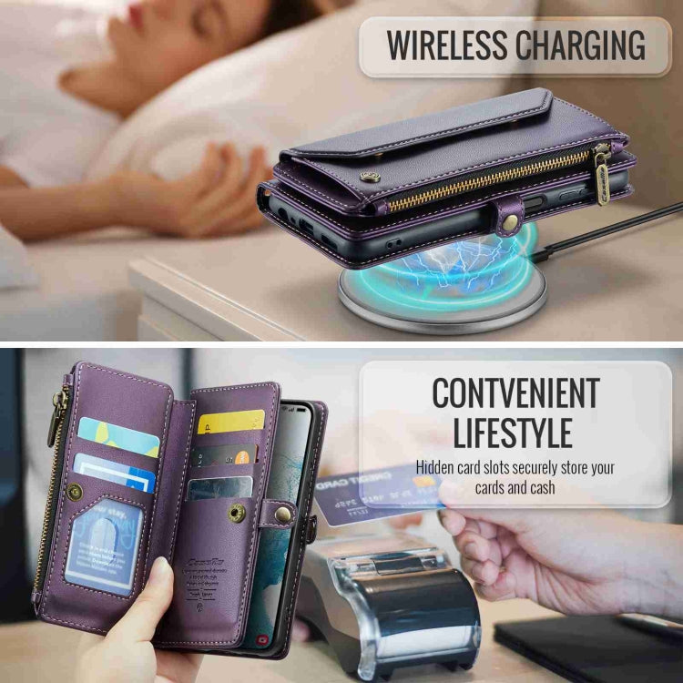 For Samsung Galaxy S22 5G CaseMe C36 Card Slots Zipper Wallet RFID Anti-theft Leather Phone Case(Purple) - free shipping - PMC Jewellery - Order now!