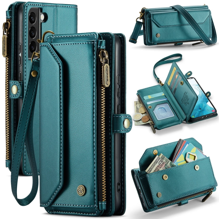 For Samsung Galaxy S22 5G CaseMe C36 Card Slots Zipper Wallet RFID Anti-theft Leather Phone Case(Blue-green) - free shipping - PMC Jewellery - Order now!