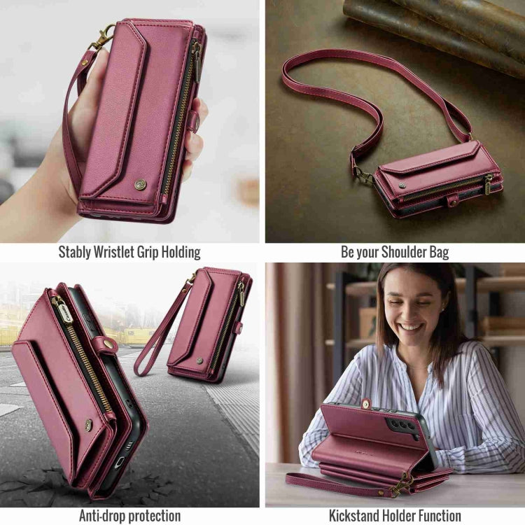 For Samsung Galaxy S22 5G CaseMe C36 Card Slots Zipper Wallet RFID Anti-theft Leather Phone Case(Wine Red) - Galaxy S22 5G Cases by CaseMe | Online Shopping South Africa | PMC Jewellery | Buy Now Pay Later Mobicred