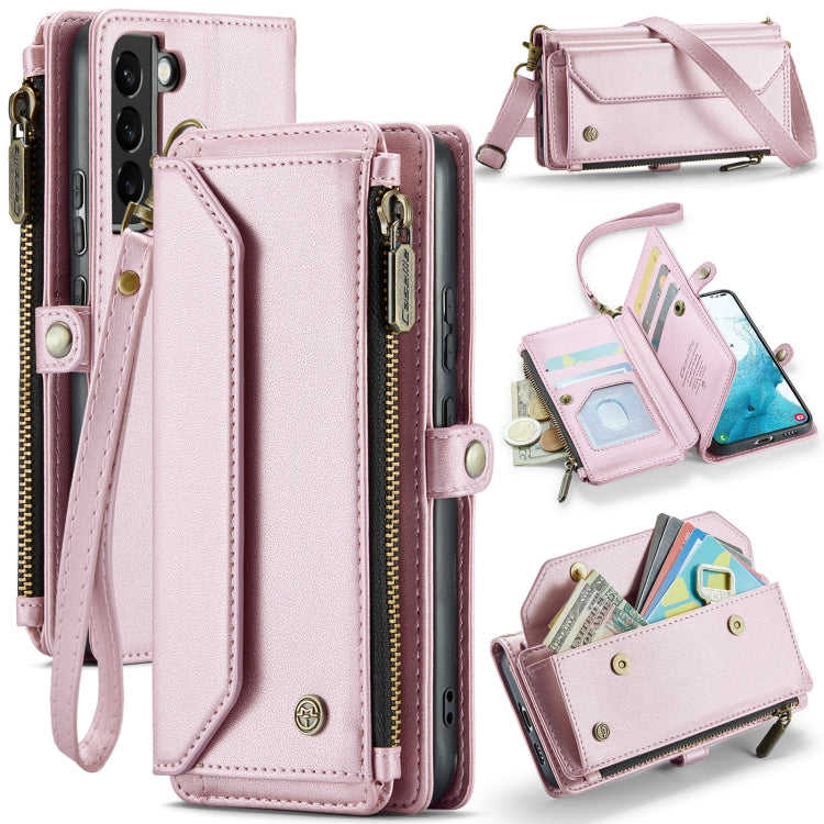 For Samsung Galaxy S22 5G CaseMe C36 Card Slots Zipper Wallet RFID Anti-theft Leather Phone Case(Pink) - free shipping - PMC Jewellery - Order now!