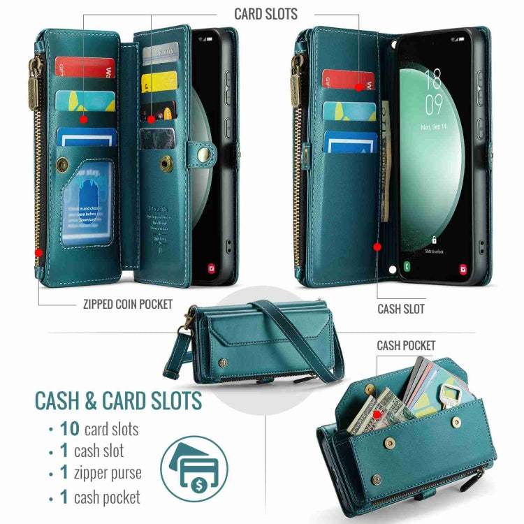 For Samsung Galaxy S23 FE 5G CaseMe C36 Card Slots Zipper Wallet RFID Anti-theft Leather Phone Case(Blue-green) - Galaxy S23 FE 5G Cases by CaseMe | Online Shopping South Africa | PMC Jewellery | Buy Now Pay Later Mobicred