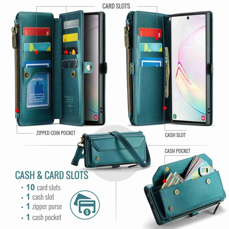 For Samsung Galaxy Note10+ CaseMe C36 Card Slots Zipper Wallet RFID Anti-theft Leather Phone Case(Blue-green) - Galaxy Phone Cases by CaseMe | Online Shopping South Africa | PMC Jewellery | Buy Now Pay Later Mobicred