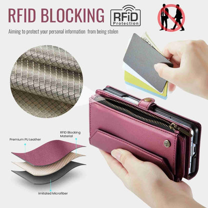 For Samsung Galaxy Z Fold4 CaseMe C36 Card Slots Zipper Wallet RFID Anti-theft Leather Phone Case(Wine Red) - Galaxy Z Fold4 5G Cases by CaseMe | Online Shopping South Africa | PMC Jewellery | Buy Now Pay Later Mobicred