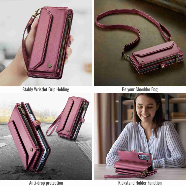 For Samsung Galaxy Z Fold5 CaseMe C36 Card Slots Zipper Wallet RFID Anti-theft Leather Phone Case(Wine Red) - Galaxy Z Fold5 Cases by CaseMe | Online Shopping South Africa | PMC Jewellery | Buy Now Pay Later Mobicred