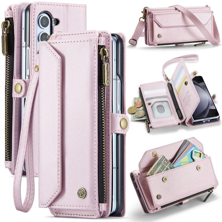 For Samsung Galaxy Z Fold5 CaseMe C36 Card Slots Zipper Wallet RFID Anti-theft Leather Phone Case(Pink) - Galaxy Z Fold5 Cases by CaseMe | Online Shopping South Africa | PMC Jewellery | Buy Now Pay Later Mobicred