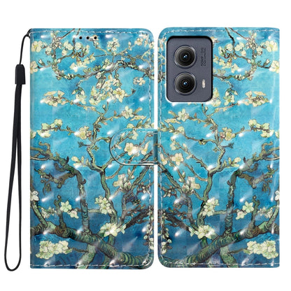 For Motorola Edge 2024 3D Pattern Leather Phone Case(Blue Base Apricot Flower) - Motorola Cases by PMC Jewellery | Online Shopping South Africa | PMC Jewellery | Buy Now Pay Later Mobicred