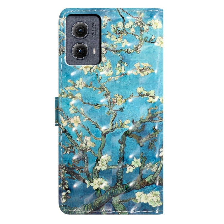 For Motorola Edge 2024 3D Pattern Leather Phone Case(Blue Base Apricot Flower) - Motorola Cases by PMC Jewellery | Online Shopping South Africa | PMC Jewellery | Buy Now Pay Later Mobicred