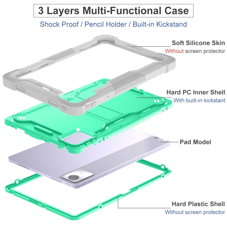 For Lenovo Tab M11 / Xiaoxin Pad 11 2024 Shockproof Silicone Hybrid PC Tablet Case with Holder(Mint Green + Grey) - Lenovo by PMC Jewellery | Online Shopping South Africa | PMC Jewellery | Buy Now Pay Later Mobicred