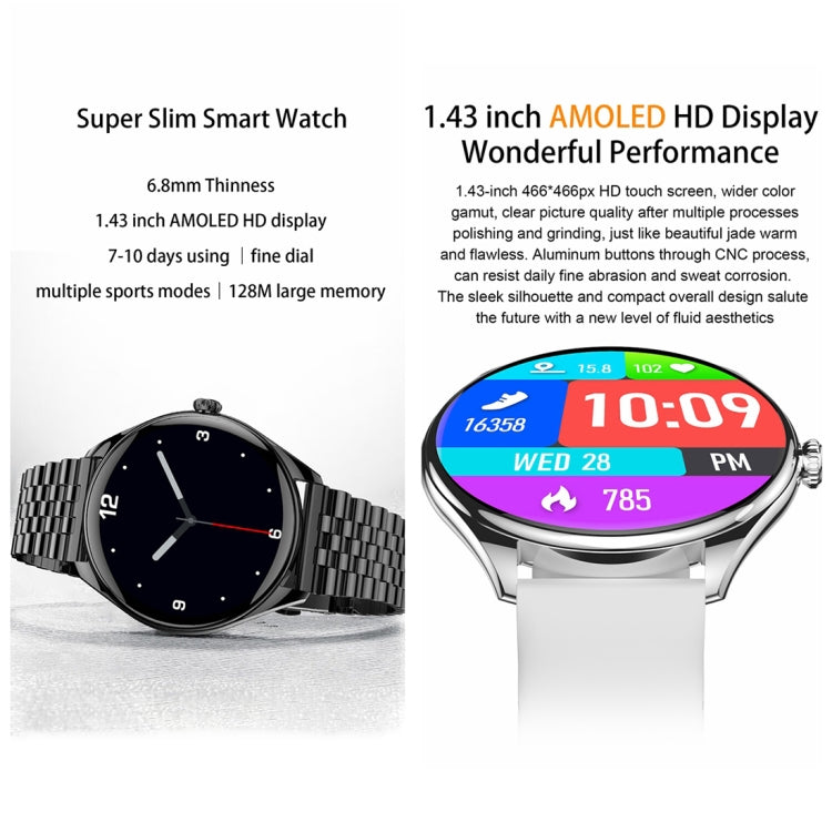 MT55 1.43 inch AMOLED HD Screen Ultra-thin Smart Call Health Watch, Silicone Strap(Black) - Smart Watches by PMC TechLife | Online Shopping South Africa | PMC TechLife | Buy Now Pay Later Mobicred