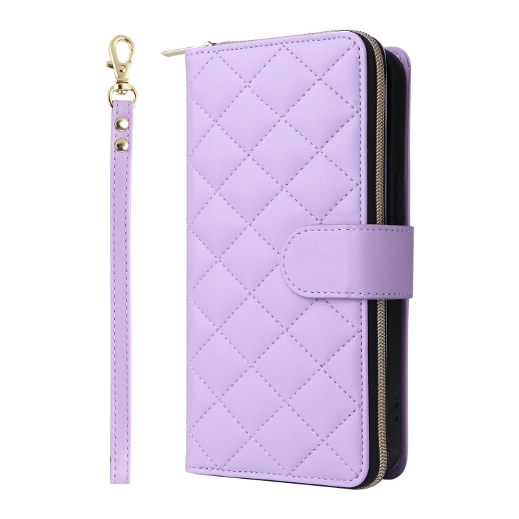 For iPhone 16 Pro Max Crossbody Rhombic Zipper Tower Buckle Leather Phone Case with Lanyard(Purple) - iPhone 16 Pro Max Cases by PMC Jewellery | Online Shopping South Africa | PMC Jewellery | Buy Now Pay Later Mobicred