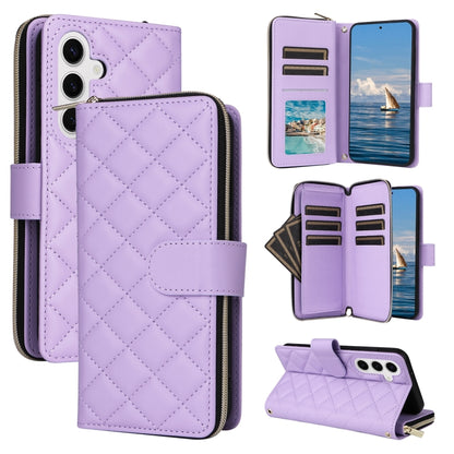 For Samsung Galaxy S24 5G Crossbody Rhombic Zipper Tower Buckle Leather Phone Case with Lanyard(Purple) - Galaxy S24 5G Cases by PMC Jewellery | Online Shopping South Africa | PMC Jewellery | Buy Now Pay Later Mobicred