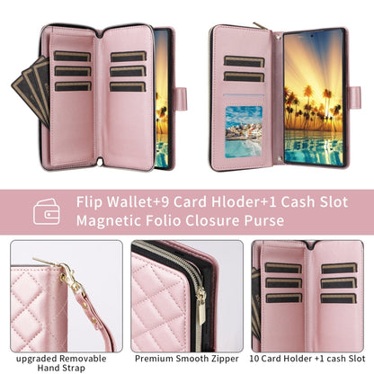 For Samsung Galaxy S24 5G Crossbody Rhombic Zipper Tower Buckle Leather Phone Case with Lanyard(Rose Gold) - Galaxy S24 5G Cases by PMC Jewellery | Online Shopping South Africa | PMC Jewellery | Buy Now Pay Later Mobicred